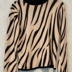 Talbots Zebra Print Cowl Neck Sweater - Black and Tan